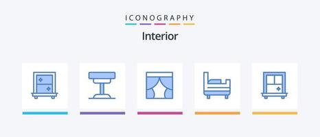 pack d'icônes bleu intérieur 5 comprenant. fenêtre. rideau. chambre à coucher. fenêtre. conception d'icônes créatives vecteur