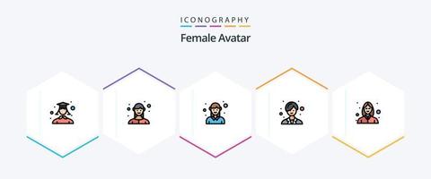 avatar féminin 25 pack d'icônes fillline comprenant une femme. femme. avatar. femme. ouvrier vecteur
