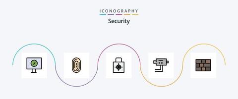 pack d'icônes plat 5 rempli de ligne de sécurité, y compris. protection. protéger. pare-feu. protéger vecteur