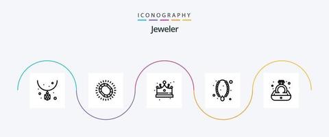 pack d'icônes de la ligne de bijoux 5 comprenant un pendentif. collier. luxe. médaillon. casquette vecteur