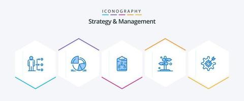 stratégie et gestion 25 pack d'icônes bleues, y compris le signe. conseil. analytique. papier. réseau vecteur