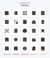 pack web créatif pack d'icônes noir uni de 25 glyphes tel que la page d'organisation. vitesse du web. la toile. test de vitesse de page. sécurité vecteur