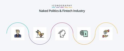 politique nue et ligne de l'industrie fintech remplie de 5 icônes plates, y compris les coûts. budget. harmonie. discours. sondage vecteur