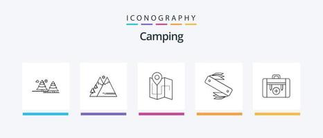 pack d'icônes de la ligne de camping 5, y compris la photographie. carte. éclair. vacances. broche. conception d'icônes créatives vecteur
