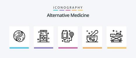 Pack d'icônes de la ligne 5 de médecine alternative, y compris la soupe. médical. rapport. hôpital. aiguilles. conception d'icônes créatives vecteur