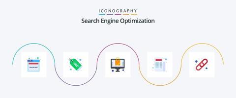 pack d'icônes seo flat 5 comprenant un lien. chaîne. en ligne. publicité. papier vecteur