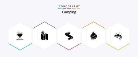 pack d'icônes camping 25 glyphes, y compris gps. direction. emplacement. boussole. Suisse vecteur