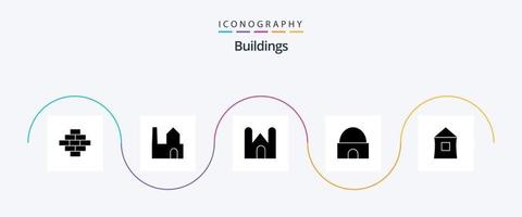 pack d'icônes glyphe 5 de bâtiments, y compris le bâtiment. mosquée. bâtiment du château. bâtiment islamique. bâtiment vecteur