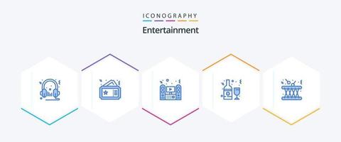 pack d'icônes bleues de divertissement 25 comprenant une bouteille. alcool. cinéma. système. conférencier vecteur