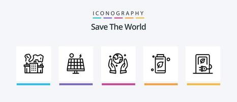 sauvez le pack d'icônes de la ligne 5 du monde, y compris l'énergie. sauvegarder. fumée. monde. cœur. conception d'icônes créatives vecteur