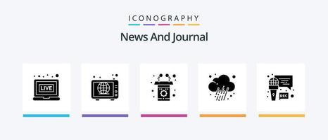 pack d'icônes de glyphe de nouvelles 5, y compris l'enregistrement. micro. présentation. temps. nouvelles. conception d'icônes créatives vecteur