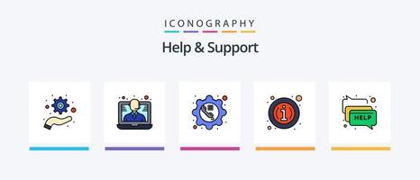 ligne d'aide et de support remplie de 5 icônes, y compris l'aide. mise à jour. écouteurs. système. engrenage. conception d'icônes créatives vecteur