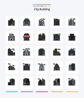 ville créative construisant un pack d'icônes rempli de 25 lignes, tel qu'un appartement. ville. réel. bâtiment. lieu vecteur