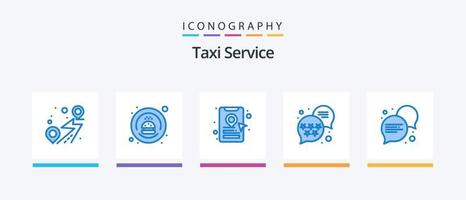 service de taxi bleu 5 pack d'icônes comprenant. conversation. cabine de livre. communication. rang. conception d'icônes créatives vecteur