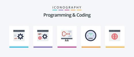 programmation et codage pack d'icônes plat 5, y compris développer. navigateur. développement. la programmation. développer. conception d'icônes créatives vecteur