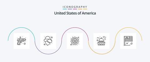 pack d'icônes usa line 5, y compris le pays. blanc. sécurité. Etats-Unis. loger vecteur