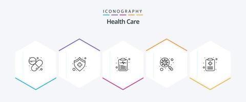 pack d'icônes de 25 lignes de soins de santé, y compris les enregistrements. liste de contrôle. virus. bactéries vecteur