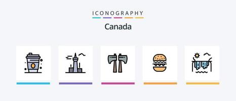 canada line rempli 5 pack d'icônes comprenant. tour du canada. manger. co tour. arbre. conception d'icônes créatives vecteur
