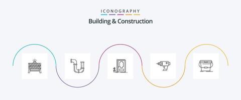 pack d'icônes de la ligne 5 de construction et de construction, y compris sans fil. pouvoir. outils. percer. bois vecteur