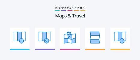 cartes et pack d'icônes bleues de voyage 5 comprenant. emplacement. carte. conception d'icônes créatives vecteur