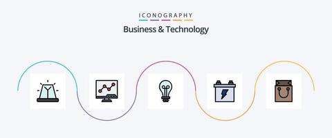 pack d'icônes plat rempli de 5 lignes commerciales et technologiques, y compris le chariot. énergie. ampoule. électrique. accumulateur vecteur