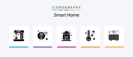 pack d'icônes smart home glyph 5 comprenant un thermomètre. intelligent. renouvelable. contrôle. option. conception d'icônes créatives vecteur