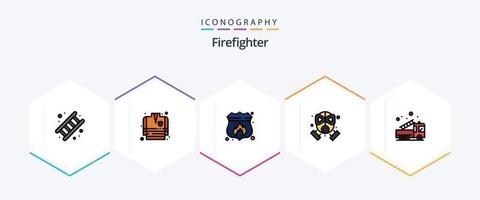 pompier 25 pack d'icônes fillline, y compris l'urgence. protection. accès. masque. feu vecteur