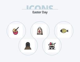 pack d'icônes rempli de ligne de pâques 5 conception d'icônes. sac. nature. Chariot. bébé. panier vecteur