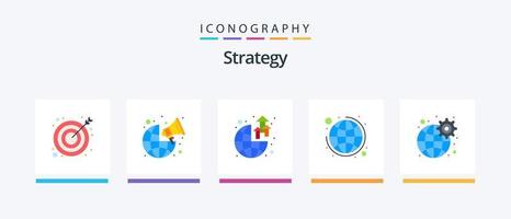pack d'icônes stratégie plat 5, y compris global. stratégie. mondial. plan. mondial. conception d'icônes créatives vecteur