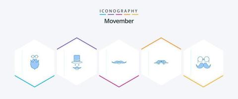 pack d'icônes bleues movember 25 comprenant movember. moustache. chapeau. Hommes. movember vecteur