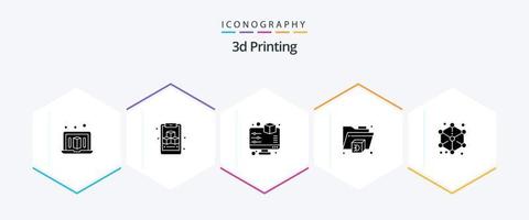 Pack d'icônes d'impression 3D de 25 glyphes comprenant . conception. Aperçu. cube. dossier vecteur