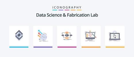 pack d'icônes plat 5 de laboratoire de science des données et de fabrication, y compris des outils. ingénierie. régularités. processus. méthode. conception d'icônes créatives vecteur