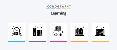 pack d'icônes d'apprentissage du glyphe 5, y compris l'apprentissage. test. livres. science. pot. conception d'icônes créatives vecteur