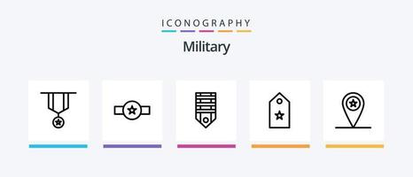 pack d'icônes de la ligne militaire 5, y compris le rang. badge. un. étiqueter. rang. conception d'icônes créatives vecteur