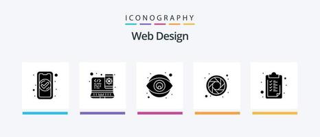 pack d'icônes de glyphe de conception Web 5, y compris la liste. roue. création de sites web. palette de couleurs. œil. conception d'icônes créatives vecteur