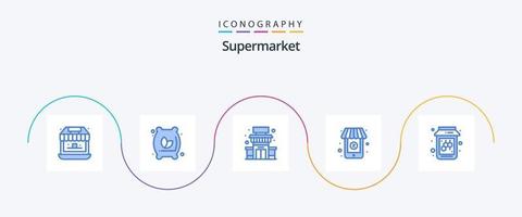 pack d'icônes de supermarché bleu 5, y compris la confiture. abeille. bâtiment. supermarché. en ligne vecteur