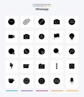 pack d'icônes noir uni créatif whatsapp 25 glyphes tel que basic. caméra. basique. ui. rafraîchir vecteur