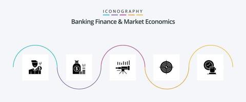 pack d'icônes glyphe 5 de finance bancaire et d'économie de marché, y compris les prévisions. entreprise. sac. télescope. des économies vecteur