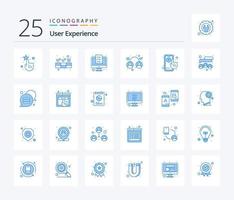 pack d'icônes de 25 couleurs bleues de l'expérience utilisateur, y compris l'analyse. utilisateur. ordinateur. essai. conception vecteur