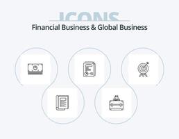 business financier et global business line pack d'icônes 5 conception d'icônes. dollar. recherche. sable. fonds. conseil vecteur