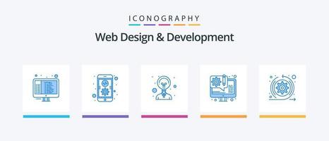 conception et développement web pack d'icônes bleu 5 comprenant des flèches. la créativité. création de sites web. développement. conception d'icônes créatives vecteur