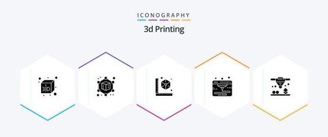 Pack d'icônes d'impression 3D de 25 glyphes comprenant . direct. gadget. impression d. webd vecteur