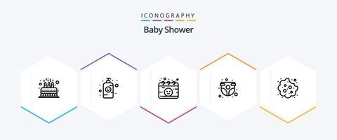 pack d'icônes de 25 lignes de douche de bébé, y compris le bébé. enfant. bouteille de lotion. culotte bébé. grossesse vecteur
