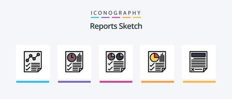 rapporte la ligne d'esquisse remplie de 5 packs d'icônes, y compris le papier. déposer. deux. données. page. conception d'icônes créatives vecteur