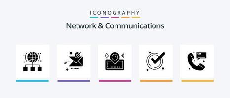 pack d'icônes réseau et communications glyphe 5, y compris ok. accepter. d'accord. cinéma. emplacement. conception d'icônes créatives vecteur