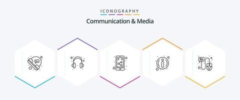 pack d'icônes de 25 lignes de communication et de médias, y compris le curseur. discuter. l'Internet. information. FAQ vecteur