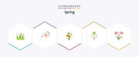 pack d'icônes plates printemps 25, y compris floral. printemps. eau. légume. nourriture vecteur