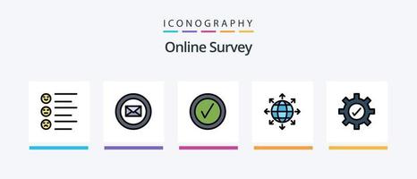 ligne d'enquête en ligne remplie de 5 packs d'icônes comprenant une vidéo. mobile . graphique . bien. conception d'icônes créatives vecteur