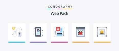 pack web flat 5 pack d'icônes comprenant d. verrouillage Internet. faire un site web. navigateur protégé. sécurité des informations. conception d'icônes créatives vecteur