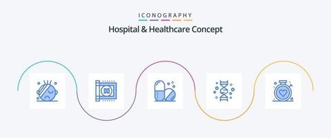 concept d'hôpital et de soins de santé pack d'icônes bleu 5 comprenant. boussole. vecteur